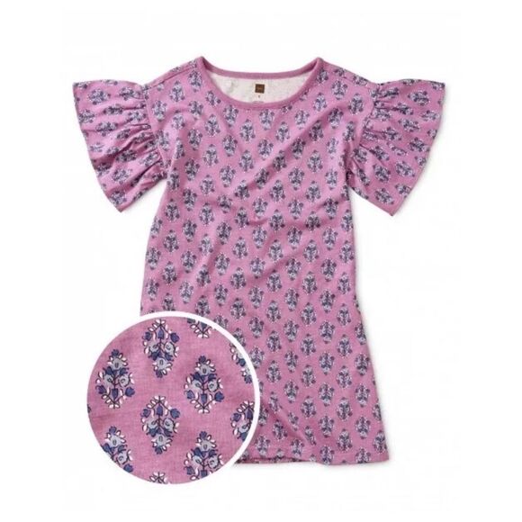 Tea Collection Ruffle Sleeve Dress in Purple Floral Size 4 - Picture 1 of 8